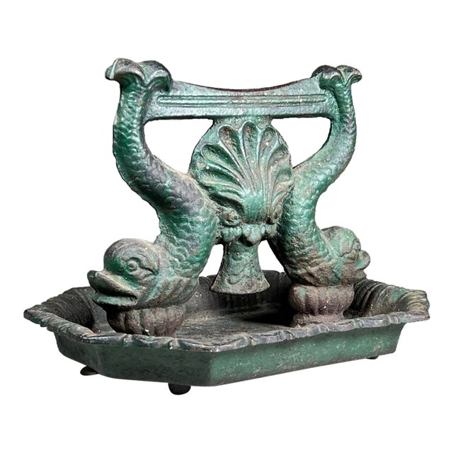 19th Century Dolphin Form Cast Iron Boot Scrape in Verdigris For Sale