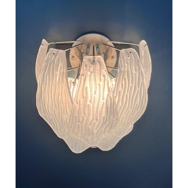Mid-Century Modern Vintage Italian Murano Glass Wall Sconces in Frosted Glasses, 1990s, Set of 2 For Sale - Image 3 of 16