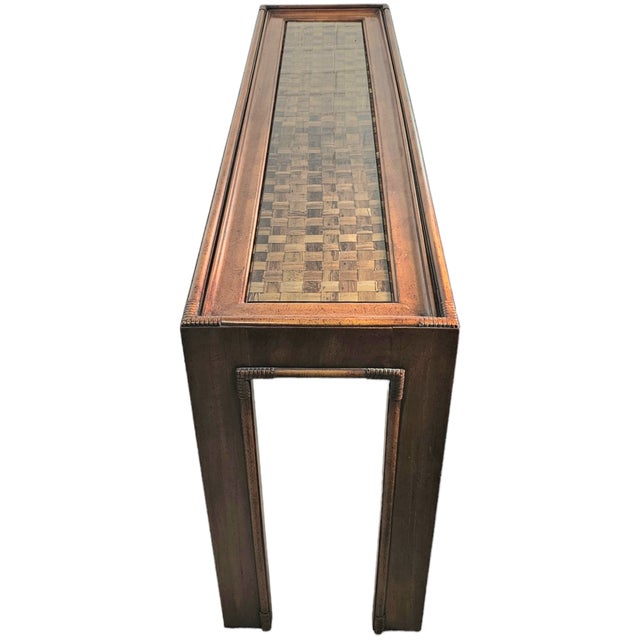 Drexel Heritage 1970s Drexel Heritage Captiva Faux Bamboo Console Table With Glass Top 56" For Sale - Image 4 of 10