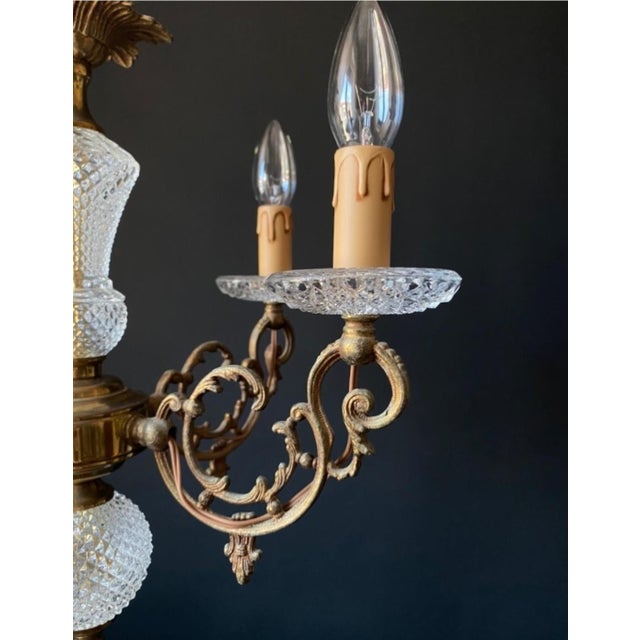 Vintage French Chandelier in Brass and Glass, 1960s For Sale - Image 12 of 16