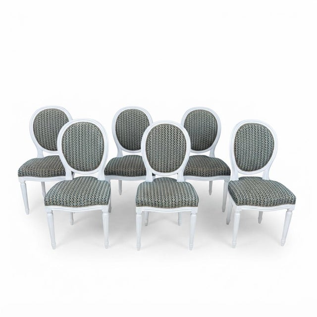 Dimensions: h93 x w46 x d45 cm color: blue materials: wood style: classic set of 6 louis xvi style medallion chairs. the...