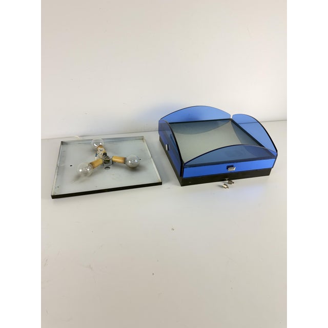 Blue Three-Light Ceiling Lamp in Blue Stained Glass, 1960s For Sale - Image 8 of 10