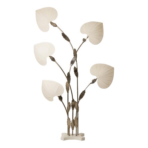 Large Lamp in Silver-Plated Brass and Silk by Antonio Pavia, 1970s For Sale