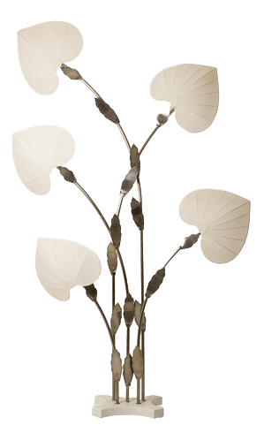 Large Lamp in Silver-Plated Brass and Silk by Antonio Pavia, 1970s