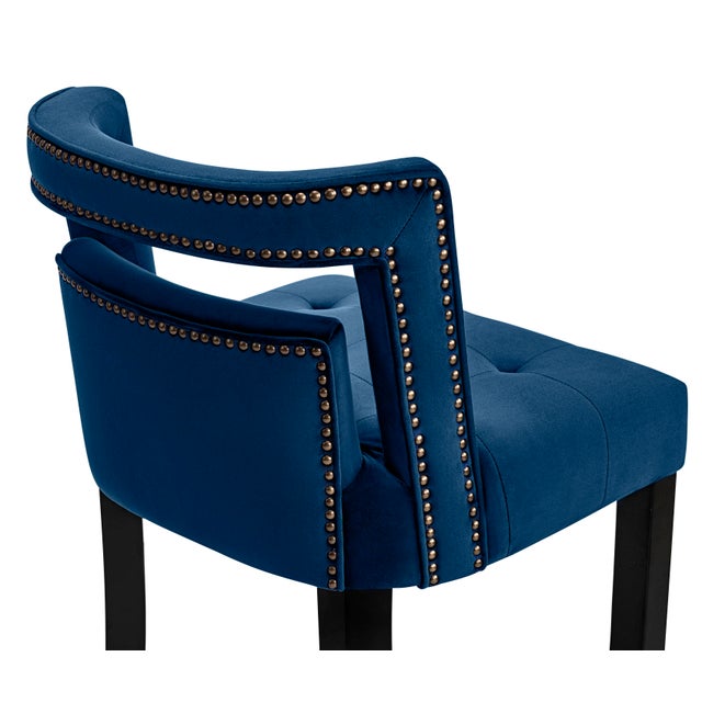 Hart Navy Velvet Bar Stool For Sale - Image 4 of 7