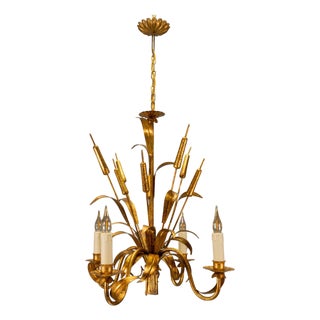 Mid-Century Hollywood Regency Chandelier with Cattail Motifs, 1950s For Sale
