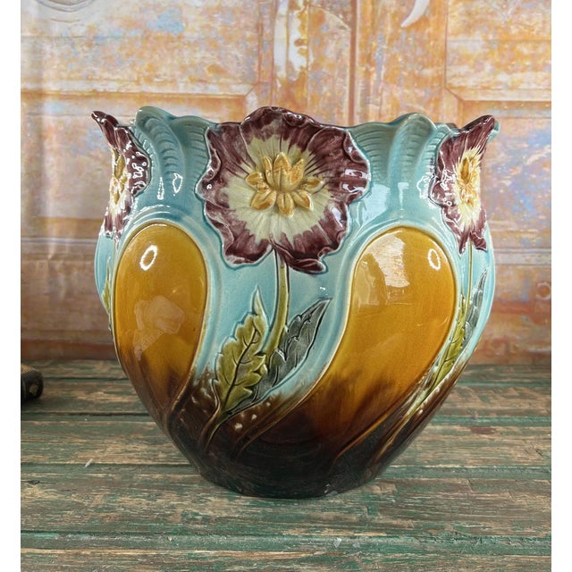Large Art Nouveau Slip Planter from Onnaing, France, 1920s For Sale - Image 12 of 17
