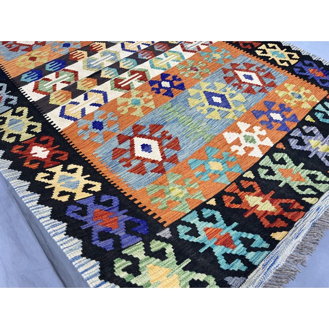 5'6" X 8'2" Multicolor Afghan Chobi Geometric Wool Flatweave Kilim Rug For Sale - Image 15 of 16
