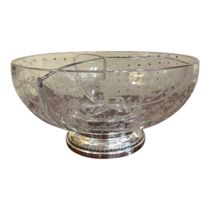 Cambridge Glass Co. "Chantilly" 10" Divided Etched Glass Bowl, With Wallace Sterling Silver Foot, C. 1950's
