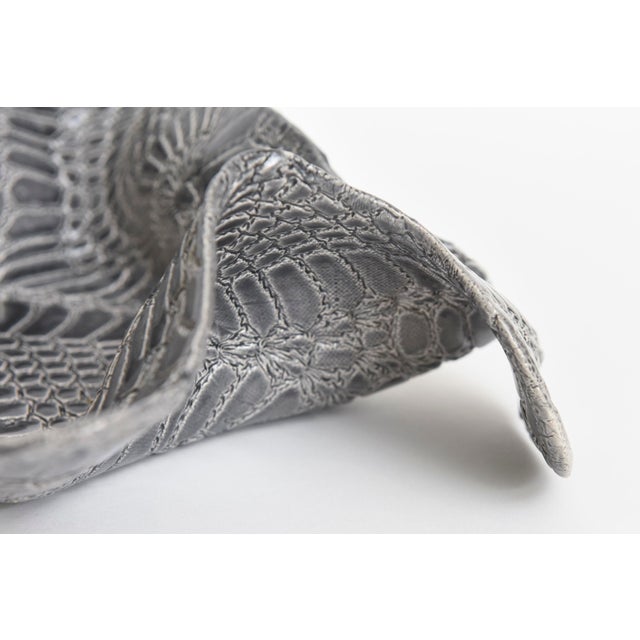 Ceramic Vintage Biomorphic Snakeskin Embossed Ceramic Bowl, Gray, Charcoal, White For Sale - Image 7 of 11