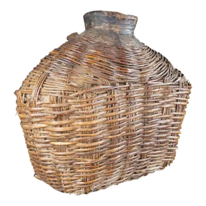 Late 19th Century Antique Chinese Woven Willow Oil Container Food Storage Basket Vessel Jar