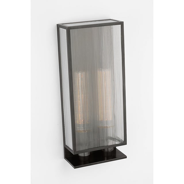 Barbara Barry for Visual Comfort Signature York 24" Double Box Sconce in Bronze with Clear Ribbed Glass For Sale In Houston - Image 6 of 9