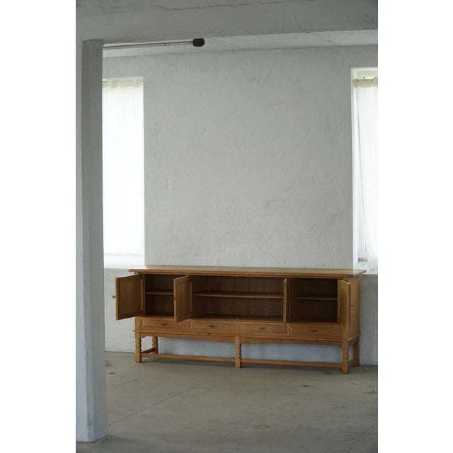 Low Brutalist Sideboard in Oak by Henning Kjærnulf, 1960s For Sale - Image 4 of 18