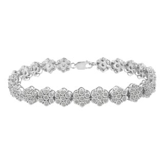 .925 Sterling Silver 2.0 cttw Diamond 7 Stone Floral Cluster Link Bracelet (I-J Color, I3 Clarity) -7.25" For Sale