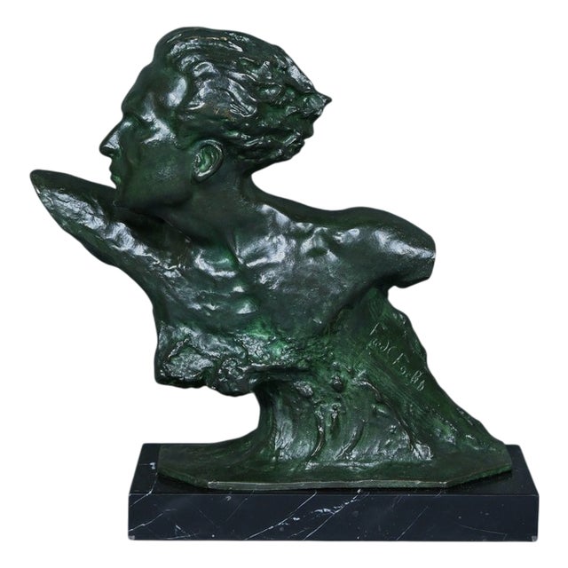 F. Focht, Art Deco Jean Mermoz Sculpture, 1930, Bronze For Sale