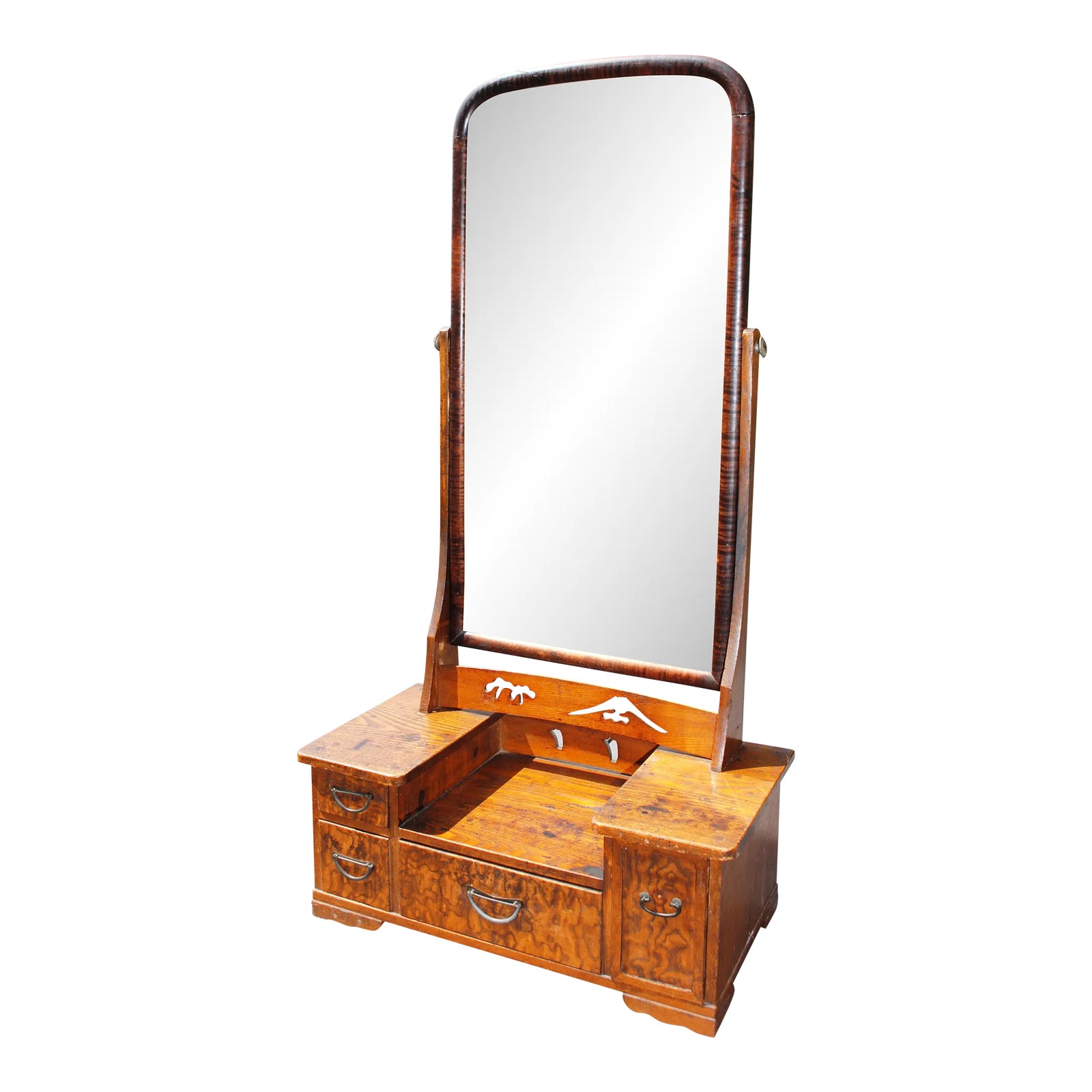 Early 20th Century Antique Tiger Oak Dresser Top Shaving Mirror Vanity