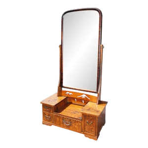 Early 20th Century Antique Tiger Oak Dresser Top Shaving Mirror Vanity With Drawers