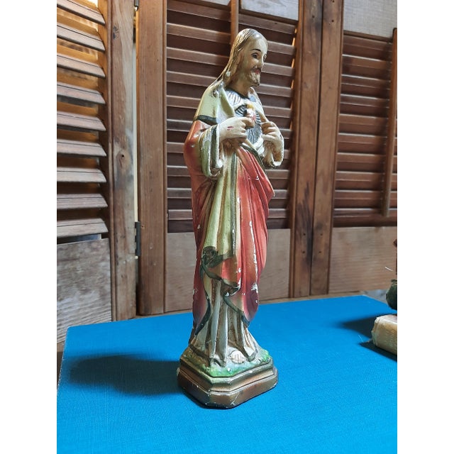 Early 20th Century Vintage Religions Icon Early 20th Century Italian Jesus Chalkware Figurine For Sale - Image 5 of 9