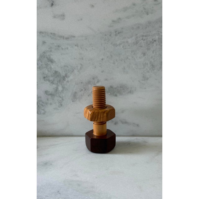 Contemporary Handmade Wooden Bolt and Nut Sculpture For Sale - Image 3 of 7