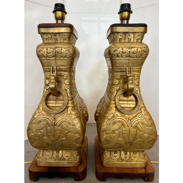 1940s James Mont Style Pair of Cast Brass Table Lamps For Sale - Image 11 of 11