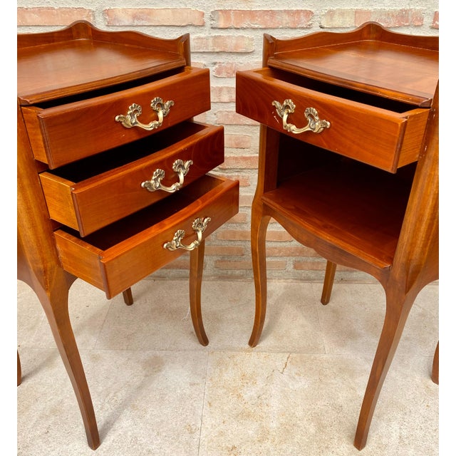 Wood French Cherry You and Me Nightstands with Drawers and Open Shelf, 1960s, Set of 2 For Sale - Image 7 of 18