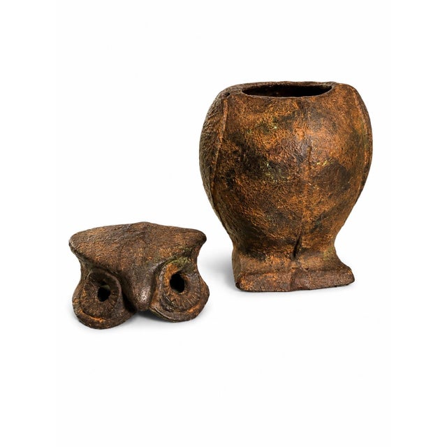 Mid 20th Century Japanese Cast-Iron Owl Candle Lantern| Organic Modern |Mcm| Brutalist For Sale - Image 4 of 5