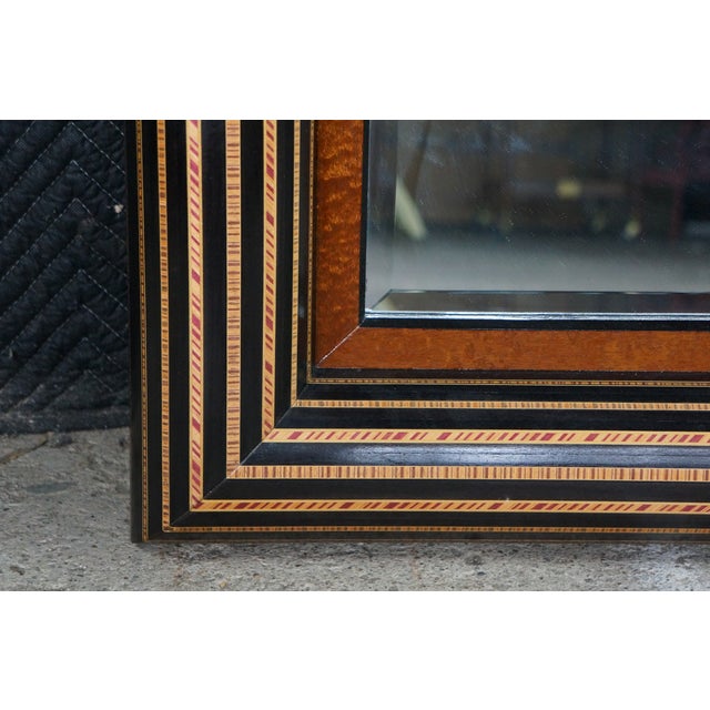 Large Neoclassical Style Ebonized & Burl Wood Wall Mirror With Marquetry Inlay For Sale - Image 6 of 12