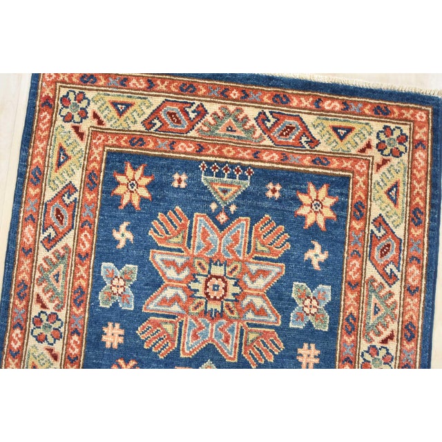 Textile Kazak Runner 2’7” X 7’8” Blue Wool Tribal Hand-Knotted Oriental Rug For Sale - Image 7 of 14