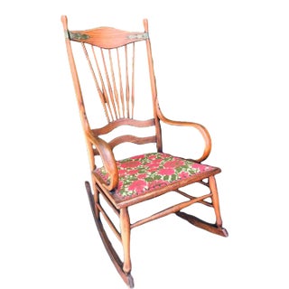 Late 1800's Antique Early American Floral Rocking Chair For Sale