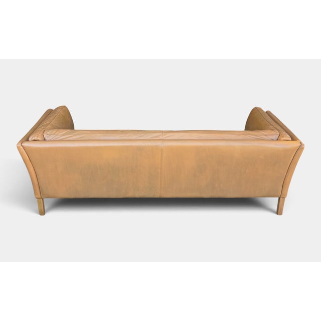 Wood Restoration Hardware Sorensen Sofa in Caramel Tan Leather Wit Beautiful Patina For Sale - Image 7 of 12
