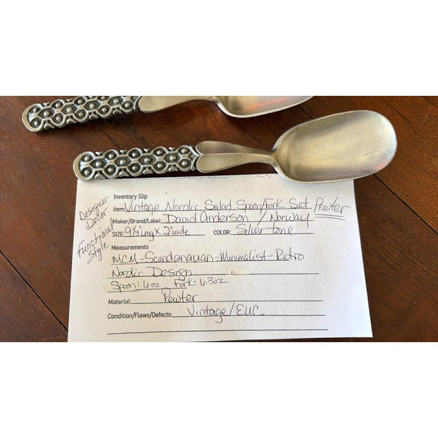 David Andersen Norwegian pewter salad serving set showcases a striking mid-century modern aesthetic with a distinctive...