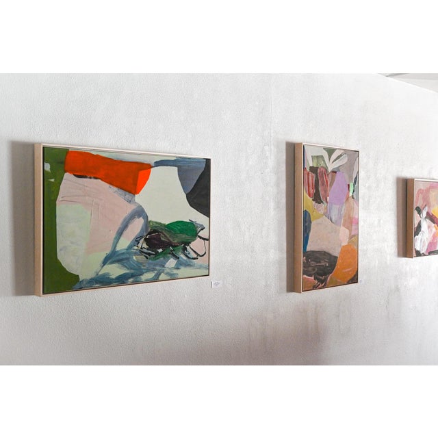 Bold abstract work by American Artist Allison James. Stark orange layers over pastel shades of blue create an unexpected...