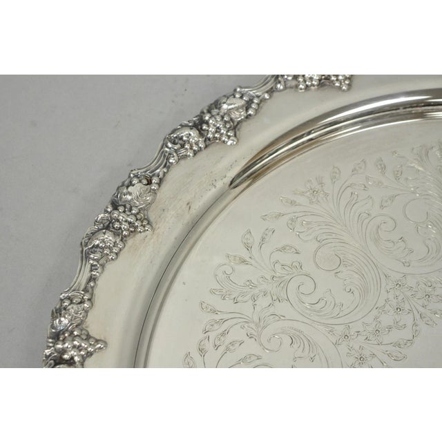 Vintage Victorian Silver Plated Grapevine Repousse 20" Round Serving Platter For Sale - Image 9 of 13