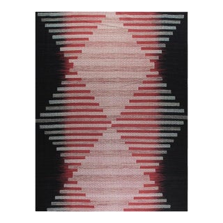6x9 Black Flat Weave Wool Hourglass Motif Geometric Modern Carpet Rug For Sale