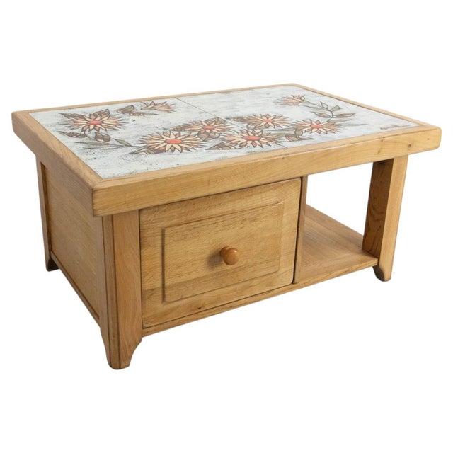 French Oak and Ceramic Coffee Table with Tiles by Monsan Picard, 1970 For Sale - Image 12 of 12