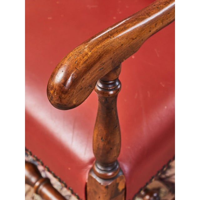 Vintage Louis XIII Style Chairs in Oak and Red Leather, Set of 8 For Sale - Image 9 of 11