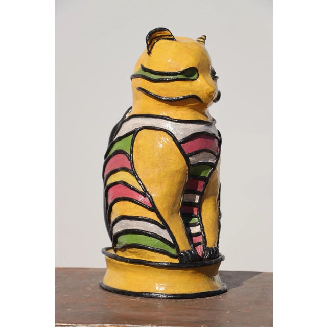 Yellow 1988 French Studio Pottery Life-Size Cat For Sale - Image 8 of 12