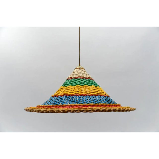 Mid-Century Modern Large Rattan Sobrero Ceiling Lamp, 1950s For Sale - Image 3 of 10
