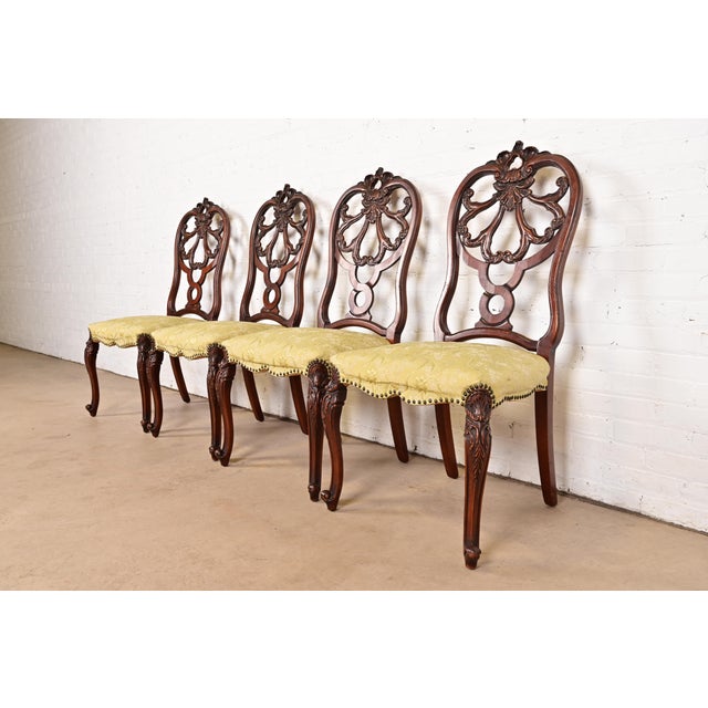 French Provincial Romweber Antique French Provincial Louis XV Carved Walnut Dining Chairs, Set of Four For Sale - Image 3 of 11