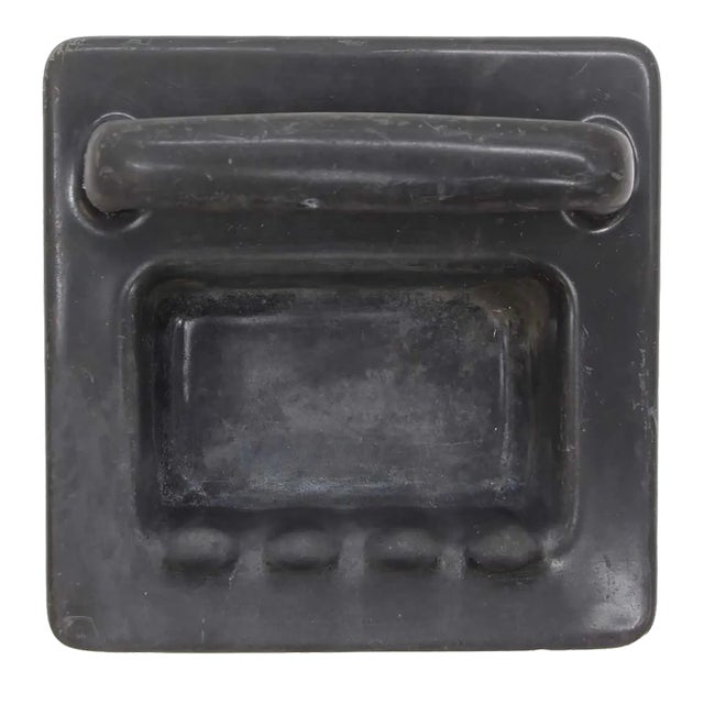Mid 20th Century Reclaimed 6.75 In. Black Enameled Cast Iron Bathtub Soap Dish For Sale