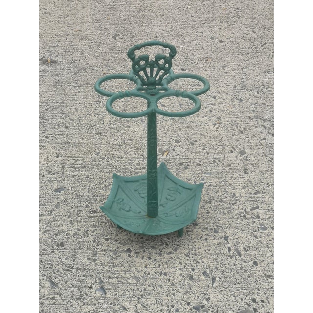 Green Cast Iron Umbrella Stand with Handle, 1920s For Sale - Image 12 of 12