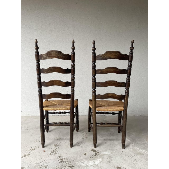 1950s Country-Style Chairs in Walnut and Straw, 1950, Set of 2 For Sale - Image 5 of 17
