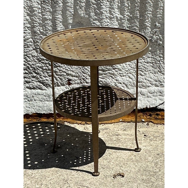 Late 20th Century Vintage Regency Punch Cut Metal Side Table For Sale - Image 5 of 8