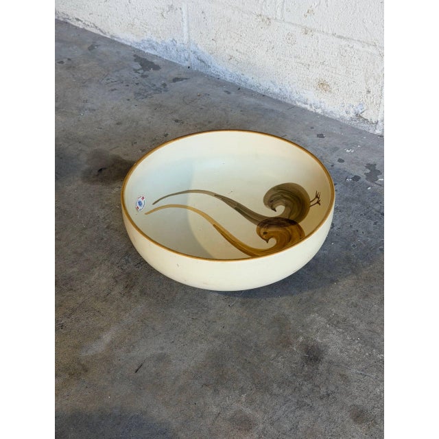 Mid-Century Modern 1960s Mid-Century Modern Large Serving Bowl Hand Painted Birds Søholm Keramik Denmark For Sale - Image 3 of 10