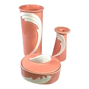 1980s Art Deco Fujimori Collection Society Kato Kogei Pink Modern Abstract Set, Japan - Set of 3