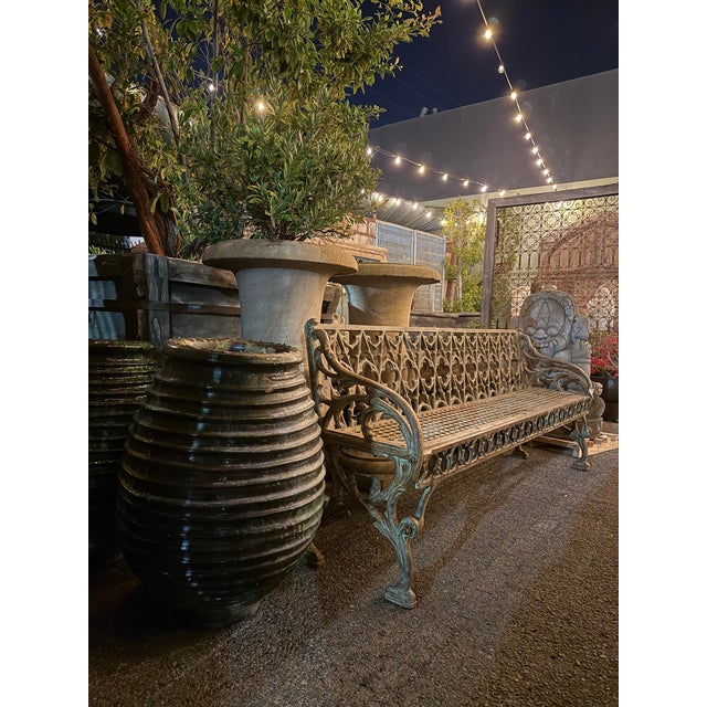 Dark Green Vintage Cast Iron Moorish Garden Bench For Sale - Image 8 of 8