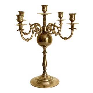 Vintage Brass Five Arm Candelabra For Sale