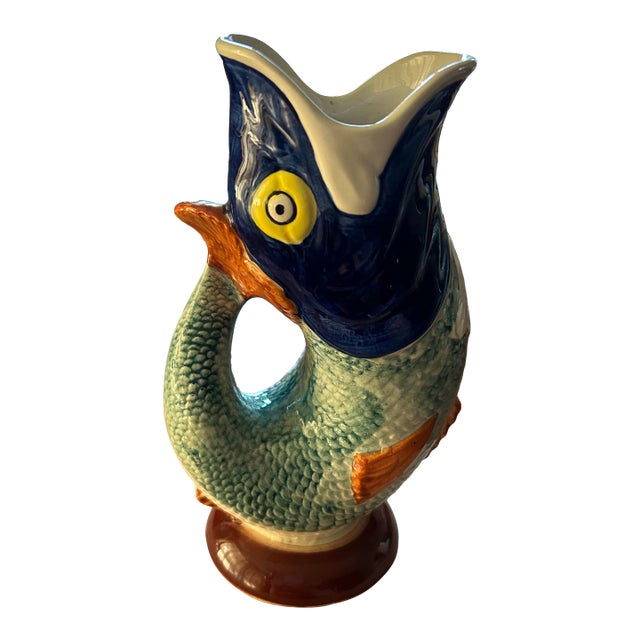 Vintage Sigma Ceramic Multi-Color Gluggle Jug Made in Portugal For Sale