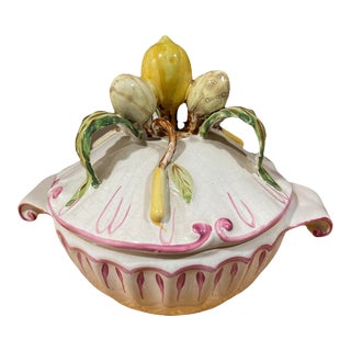 Italian Porcelain Lemon Topped Catchall For Sale