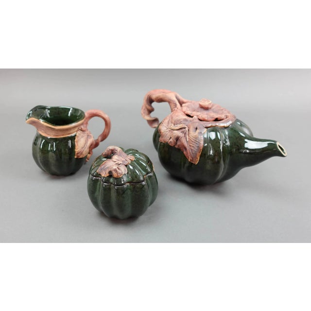 Contemporary Terrafirma Usa Lse 2001 Studio Pottery Clay Leaves Teapot Sugar Creamer Set- 3 Pieces For Sale - Image 3 of 7